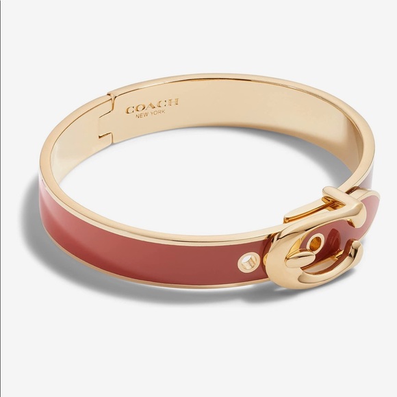 COACH Enamel Hinge Buckle Bangle Bracelet (Red)